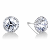 Diamond Halo & 7.5 mm CZ Stud Earrings in 18kt White Gold