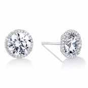 Diamond Halo & 8 mm CZ Stud Earrings in 18kt White Gold