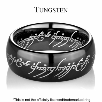8mm Black Tungsten Carbide Men's Ring with Elvish Script