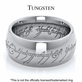 8mm Silvertone Tungsten Carbide Men's Ring with Elvish Script