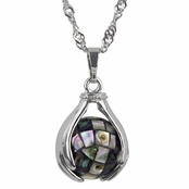 Abalone spinning mosaic ball necklace with Singapore chain