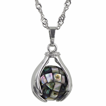 Abalone spinning mosaic ball necklace with Singapore chain