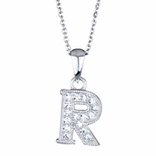 Adriana's Personalized Silvertone and CZ Initial Necklace - "R"