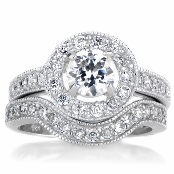 Alesia's Round Cut Halo CZ Wedding Ring Set