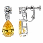 Alexia's Pear Drop Non Pierced Canary CZ Screwback Earrings