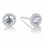Diamond Halo & 5 mm CZ Stud Earrings in 18kt White Gold