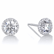 Diamond Halo & 6.5 mm CZ Stud Earrings in 18kt White Gold