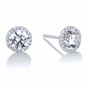 Diamond Halo & 6 mm CZ Stud Earrings in 18kt White Gold