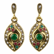 Amitra's Vintage Green and Red Rhinestone Dangle Earrings