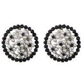 Anna's Silver and Black Faux Pearl Button Clip On Earrings