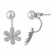 Ariah's Detachable 2 piece Sterling Silver CZ Simulated Pearl Flower Dangle Earring