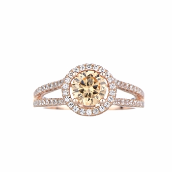 Ariane's Rose Gold Engagement Ring - Champagne CZ with Halo