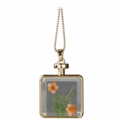 Arlo's Gold Dried Flower Glass Locket Necklace - Orange & Green