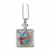 Arlo's Silver Dried Flower Glass Locket Necklace - Red & Turquoise