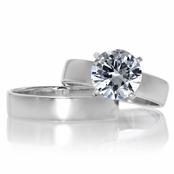 Ashlynn's Polished CZ Solitaire Wedding Ring Set