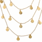 Ayla's 60 in. Brushed Goldtone Dangle Disc Layered Necklace