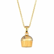Baker's Single Stone Goldtone Cupcake Necklace (With Back)