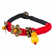 Bella's Woven Black & Red Handmade Flower Charm Bracelet
