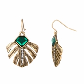Bernadette's Elegant Simulated Emerald Leaf Inlay Dangle Earrings
