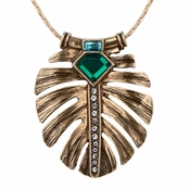 Bernadette's Elegant Simulated Emerald Leaf Inlay Pendant Necklace
