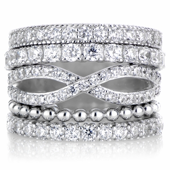Brenna's Set of 5 Stackable Rings - Silvertone