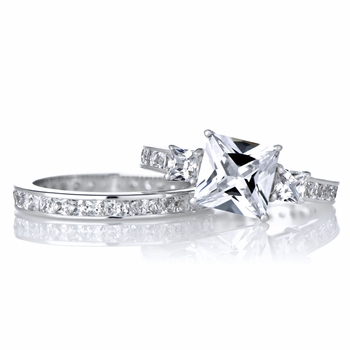 Cara's Engagement Ring Set - 2.5 Carat Princess Cut CZ