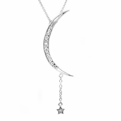 Silvertone Crescent Moon and Star Necklace