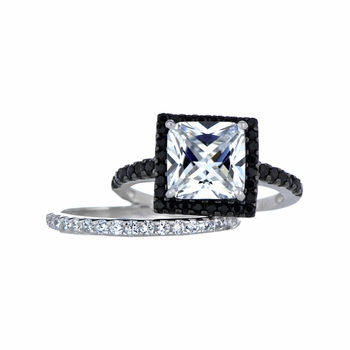 Cassia's Princess Cut Black and White CZ Wedding Ring Set