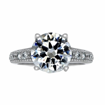 Diva 4 Carat Round Cut CZ Engagement Ring with Pave Band