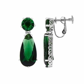Ang's 25 TCW Silvertone Green CZ Pear Drop Screwback Earrings
