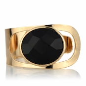 Celine's Goldtone Cuff Bracelet with Black Stone