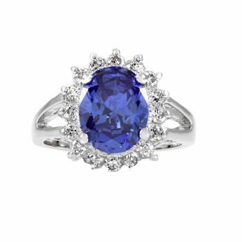 Royal Style Engagement Ring Silvertone - Light Blue CZ
