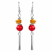 Dallas' Amber and Red Beaded Dangle Earrings
