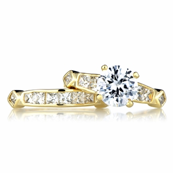 Dao's Goldtone CZ Wedding Ring Set