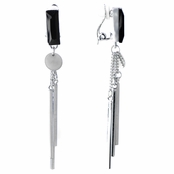 Darcy's Silvertone Rectangle Fringe Dangle Clip On Earrings