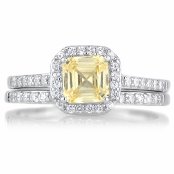Devon's 1.5 CT Asscher Cut Canary CZ Wedding Ring Set