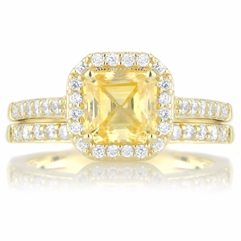 Devon's Goldtone Canary CZ Wedding Ring Set