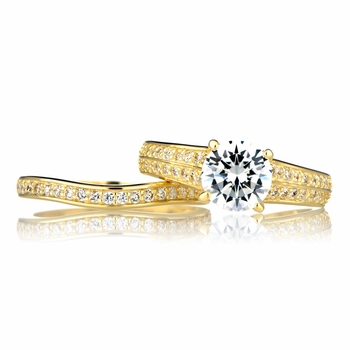 Dianna's Goldtone Pave CZ Wedding Ring Set
