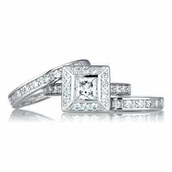Princess Cut CZ Triple Wedding Ring Set