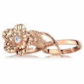 Elle's Rose Goldtone Two Finger Flower Ring