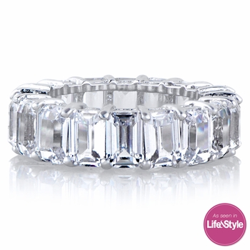 Ellie's Silvertone Emerald Cut CZ Eternity Ring