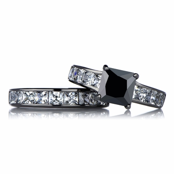 Ellyn's Black CZ Wedding Ring Set