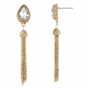 Elora's Goldtone Pear Cut Tassle Dangle Earrings - Clear