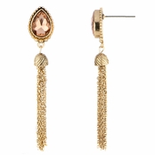 Elora's Goldtone Pear Cut Tassle Dangle Earrings - Pink