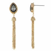 Elora's Goldtone Pear Cut Tassle Dangle Earrings - Grey