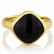 Emani's Cushion Cut Black Stone Goldtone Cocktail Ring