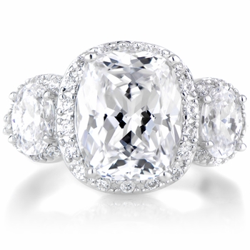 Emily's 3 Stone Halo Cushion Cut Engagement Ring