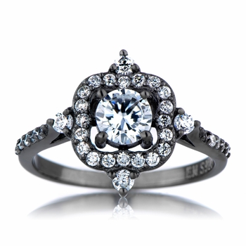 Emmeline's Vintage Style Black Engagement Ring - Cubic Zirconia
