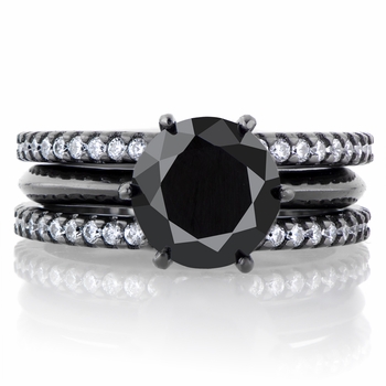 Enya's Black CZ Triple Row Wedding Ring Set