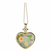 Everyly's Gold Dried Flower Glass Heart Locket Necklace - Orange and Green